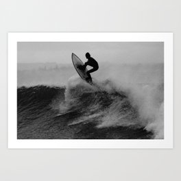 Surf Beach Vintage Art Print Poster Frame Black White Surfing Board